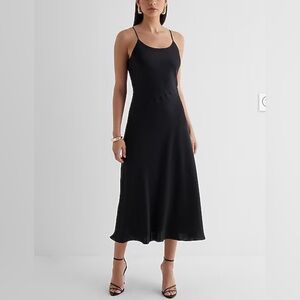 Express Black satin Midi Dress with Spaghetti Straps